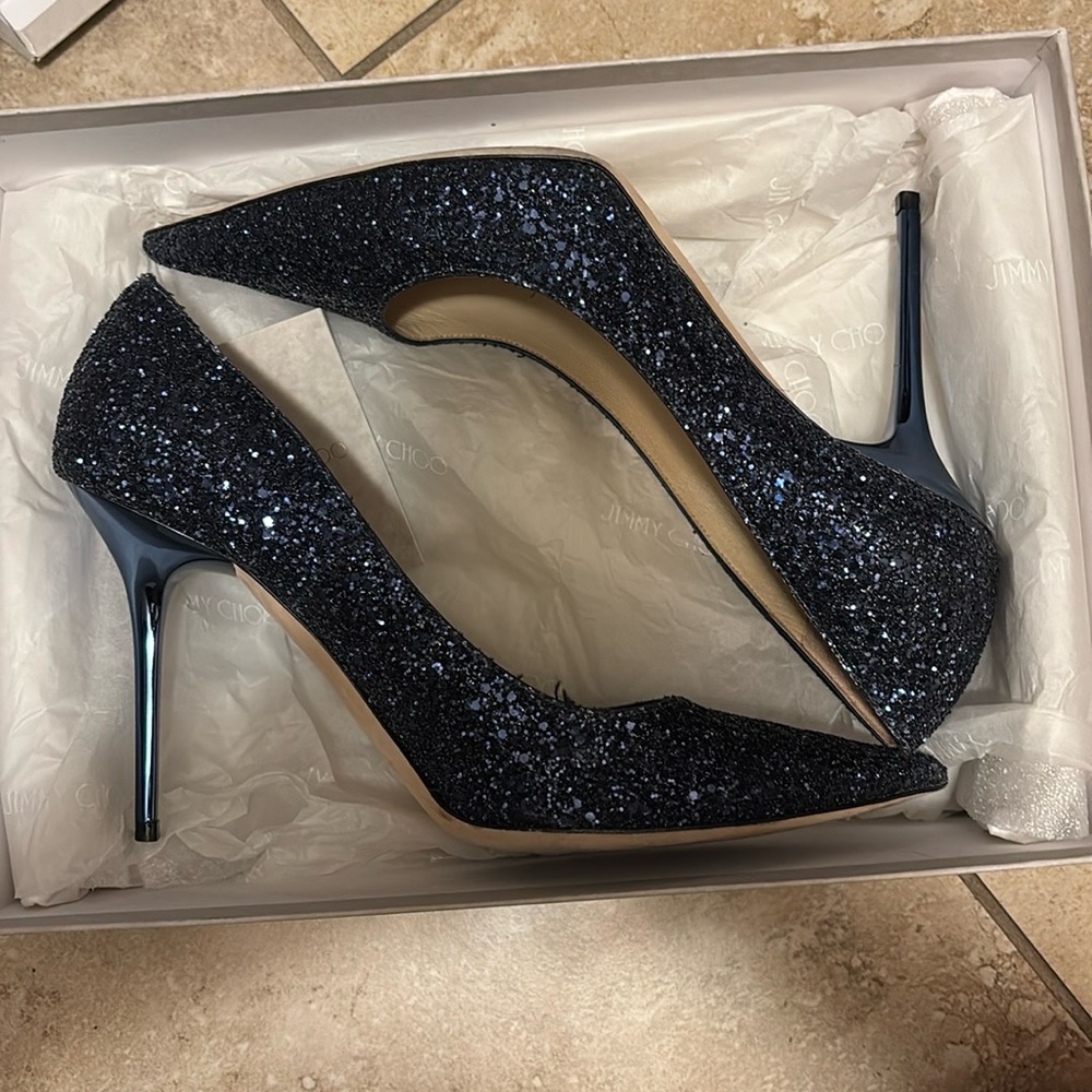Jimmy Choo - Navy Glitter Heels